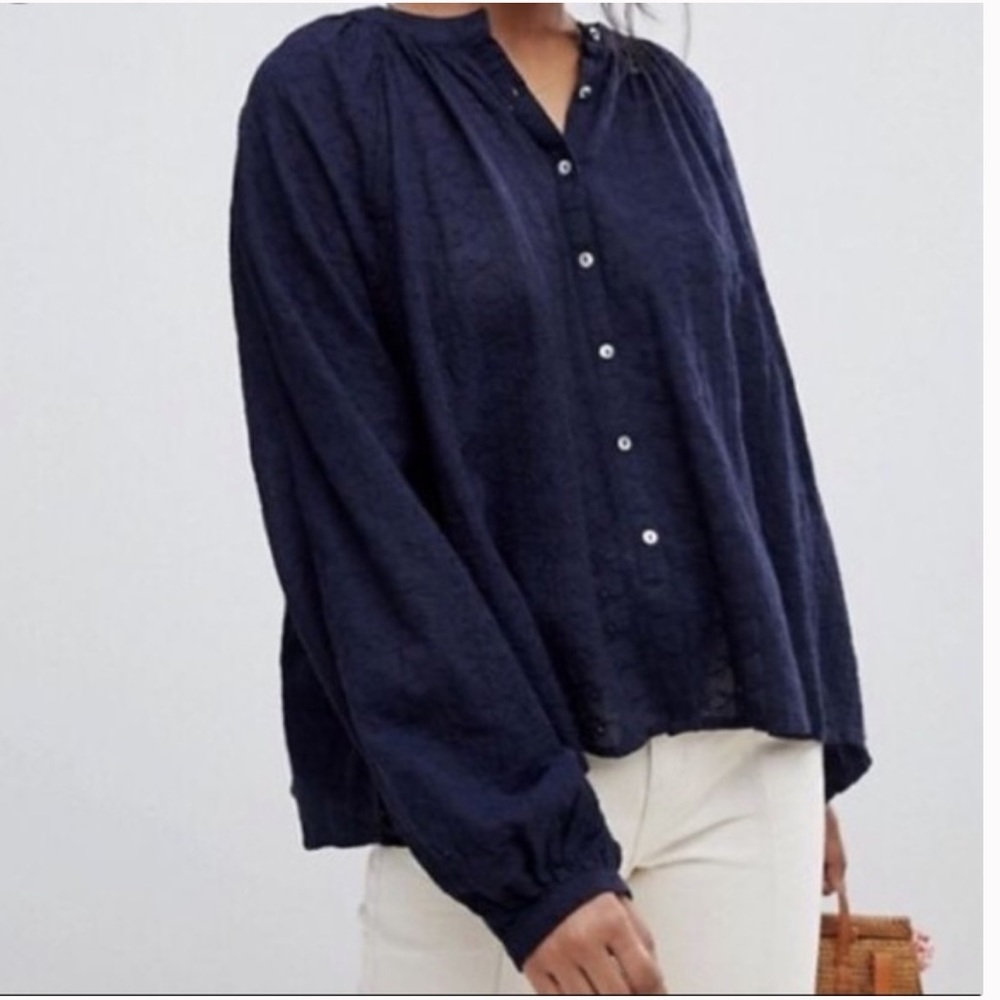 Free People True Navy Eyelet Blouse